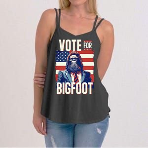 Bigfoot For President Election Vote Sasquatch USA Flag 2024 Women's Strappy Tank