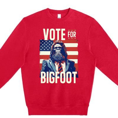 Bigfoot For President Election Vote Sasquatch USA Flag 2024 Premium Crewneck Sweatshirt