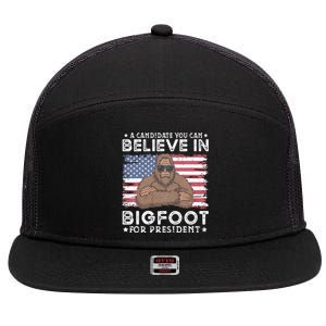 Bigfoot For President Election 2024 Funny Vote Sasquatch Usa 7 Panel Mesh Trucker Snapback Hat