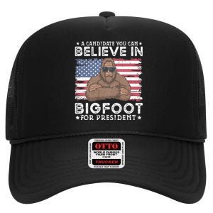 Bigfoot For President Election 2024 Funny Vote Sasquatch Usa High Crown Mesh Back Trucker Hat