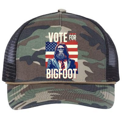 Bigfoot For President Election Vote Sasquatch Usa Flag 2024 Retro Rope Trucker Hat Cap