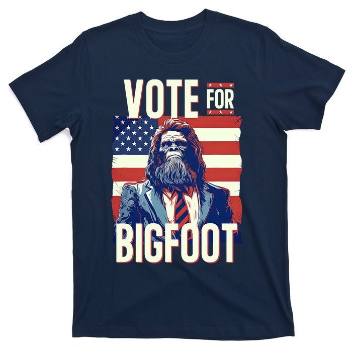 Bigfoot For President Election Vote Sasquatch Usa Flag 2024 T-Shirt