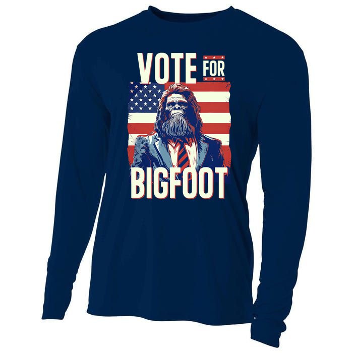 Bigfoot For President Election Vote Sasquatch Usa Flag 2024 Cooling Performance Long Sleeve Crew