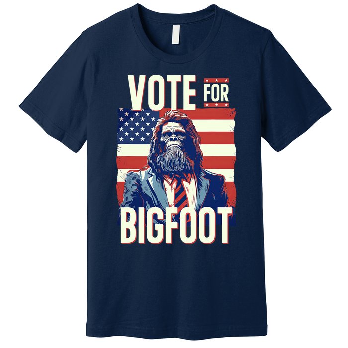 Bigfoot For President Election Vote Sasquatch Usa Flag 2024 Premium T-Shirt