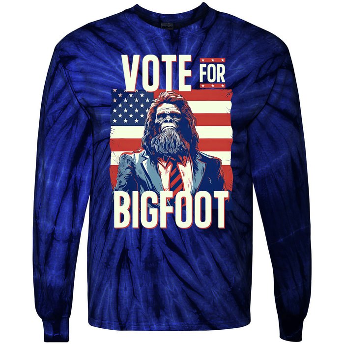 Bigfoot For President Election Vote Sasquatch Usa Flag 2024 Tie-Dye Long Sleeve Shirt