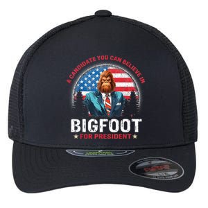 Bigfoot For President Believe Vote Elect Sasquatch Candidate Flexfit Unipanel Trucker Cap