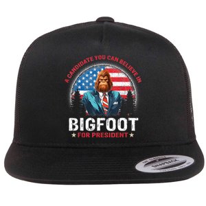 Bigfoot For President Believe Vote Elect Sasquatch Candidate Flat Bill Trucker Hat