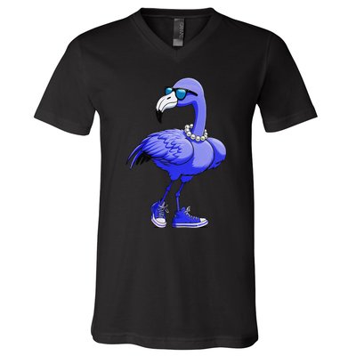 Blue Flamingo Pearls Comma La Kamala Harris 2024 Gift V-Neck T-Shirt