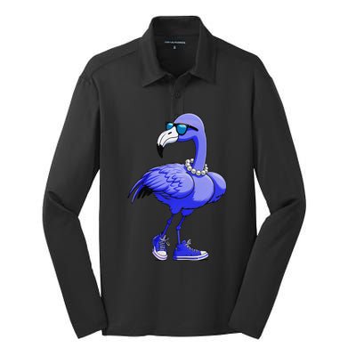 Blue Flamingo Pearls Comma La Kamala Harris 2024 Gift Silk Touch Performance Long Sleeve Polo