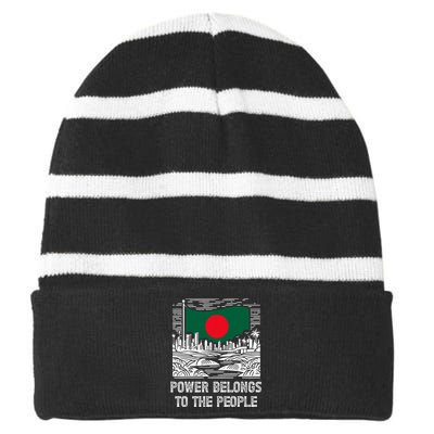 Bangladesh Flag Power Belongs To The People Support National Striped Beanie with Solid Band