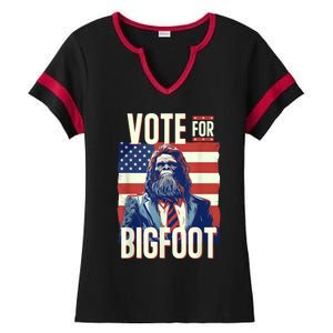 Bigfoot For President Election Vote Sasquatch Usa Flag 2024 Ladies Halftime Notch Neck Tee