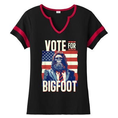 Bigfoot For President Election Vote Sasquatch Usa Flag 2024 Ladies Halftime Notch Neck Tee