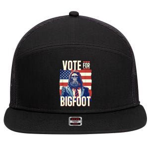 Bigfoot For President Election Vote Sasquatch Usa Flag 2024 7 Panel Mesh Trucker Snapback Hat