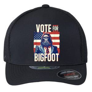 Bigfoot For President Election Vote Sasquatch Usa Flag 2024 Flexfit Unipanel Trucker Cap