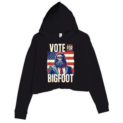 Bigfoot For President Election Vote Sasquatch Usa Flag 2024 Crop Fleece Hoodie