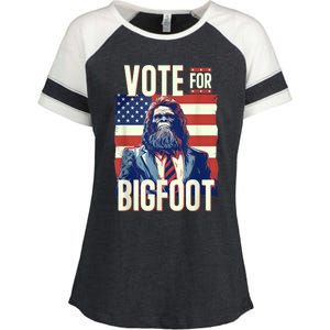 Bigfoot For President Election Vote Sasquatch Usa Flag 2024 Enza Ladies Jersey Colorblock Tee