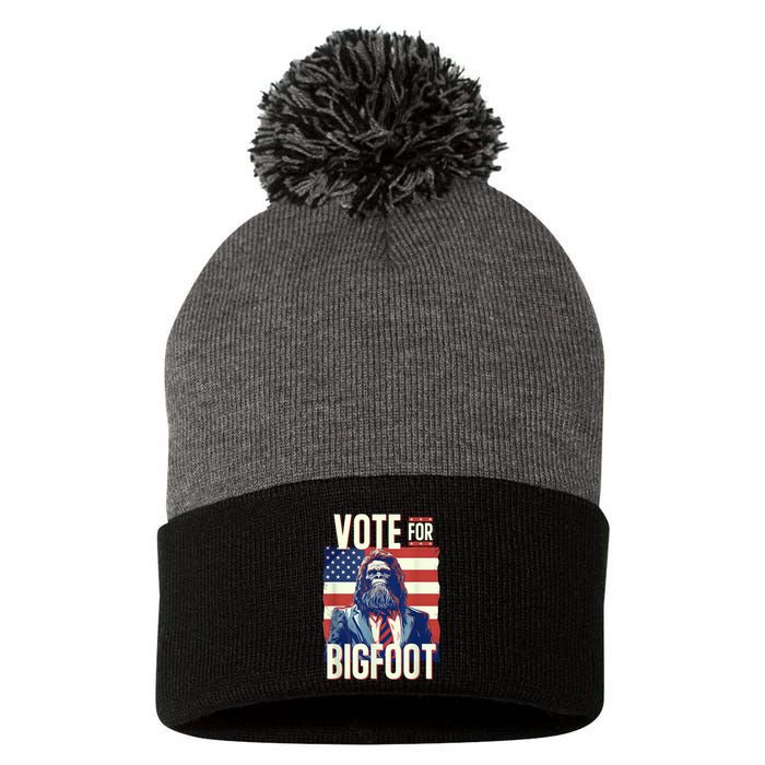 Bigfoot For President Election Vote Sasquatch Usa Flag 2024 Pom Pom 12in Knit Beanie