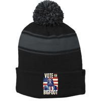 Bigfoot For President Election Vote Sasquatch Usa Flag 2024 Stripe Pom Pom Beanie