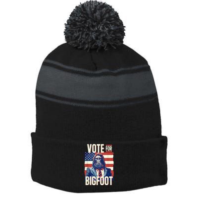 Bigfoot For President Election Vote Sasquatch Usa Flag 2024 Stripe Pom Pom Beanie