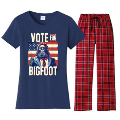 Bigfoot For President Election Vote Sasquatch Usa Flag 2024 Women's Flannel Pajama Set