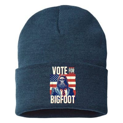 Bigfoot For President Election Vote Sasquatch Usa Flag 2024 Sustainable Knit Beanie