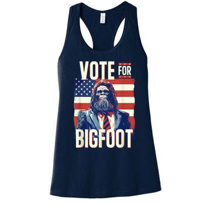 Bigfoot For President Election Vote Sasquatch Usa Flag 2024 Women's Racerback Tank