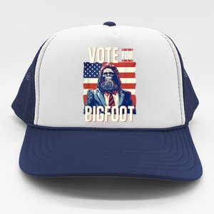 Bigfoot For President Election Vote Sasquatch Usa Flag 2024 Trucker Hat