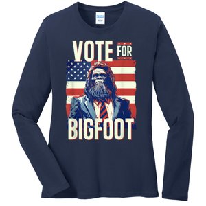 Bigfoot For President Election Vote Sasquatch Usa Flag 2024 Ladies Long Sleeve Shirt