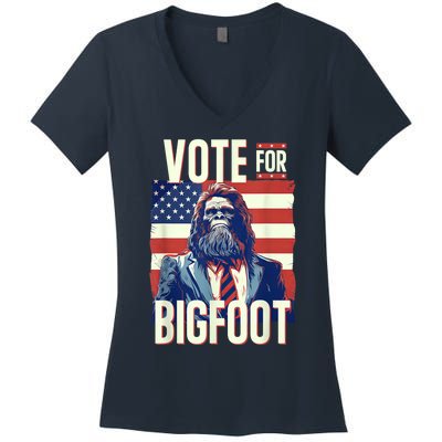 Bigfoot For President Election Vote Sasquatch Usa Flag 2024 Women's V-Neck T-Shirt