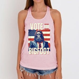 Bigfoot For President Election Vote Sasquatch Usa Flag 2024 Women's Knotted Racerback Tank