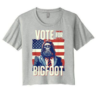 Bigfoot For President Election Vote Sasquatch Usa Flag 2024 Women's Crop Top Tee