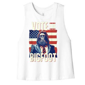 Bigfoot For President Election Vote Sasquatch Usa Flag 2024 Women's Racerback Cropped Tank