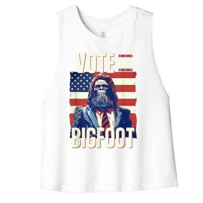 Bigfoot For President Election Vote Sasquatch Usa Flag 2024 Women's Racerback Cropped Tank