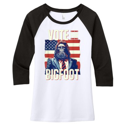 Bigfoot For President Election Vote Sasquatch Usa Flag 2024 Women's Tri-Blend 3/4-Sleeve Raglan Shirt