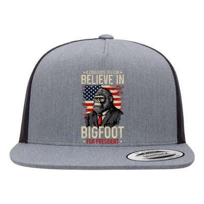 Bigfoot For President Election 2024 Funny Vote Sasquatch Usa Flat Bill Trucker Hat