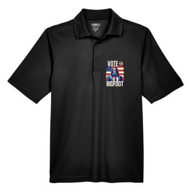 Bigfoot For President Election Vote Sasquatch Usa Flag 2024 Men's Origin Performance Piqué Polo