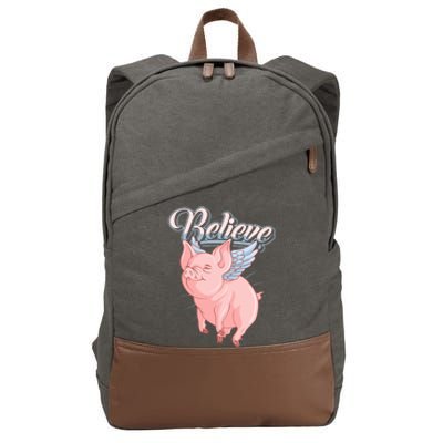 Believe Flying Pig With Wings Animal Motivational Novelty Gift Cotton Canvas Backpack