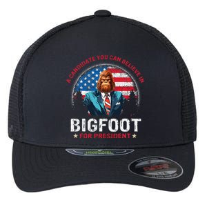 Bigfoot For President Believe Vote Elect Sasquatch Candidate Flexfit Unipanel Trucker Cap