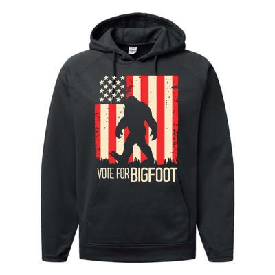 Bigfoot for President Election Vote Sasquatch USA Flag 2024 Performance Fleece Hoodie