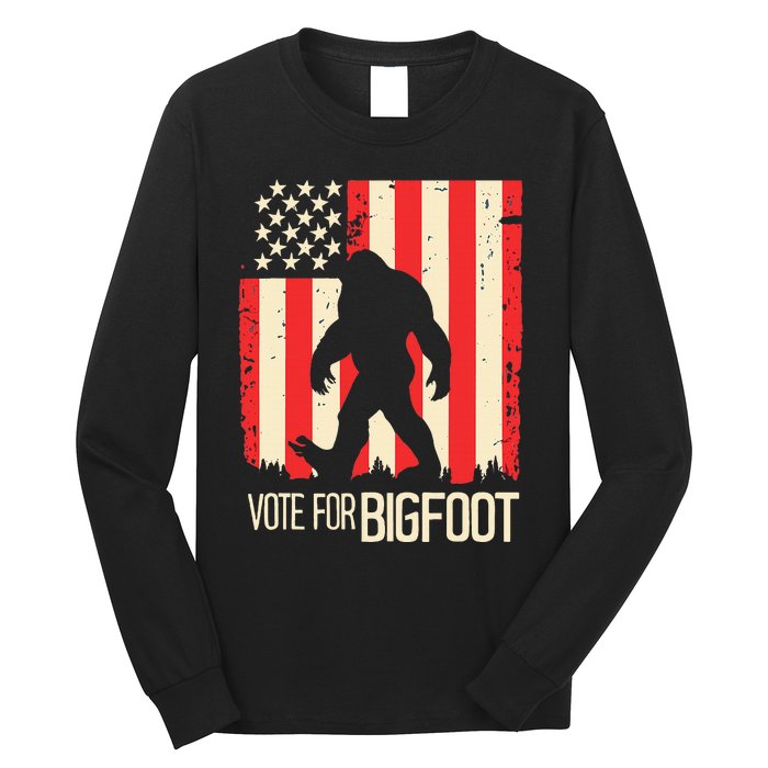 Bigfoot for President Election Vote Sasquatch USA Flag 2024 Long Sleeve Shirt