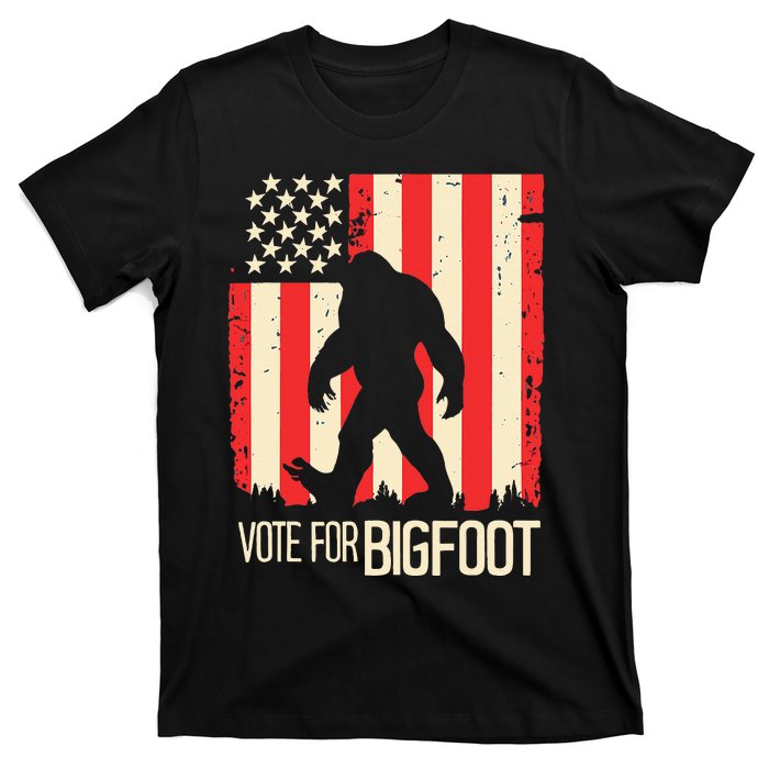 Bigfoot for President Election Vote Sasquatch USA Flag 2024 T-Shirt