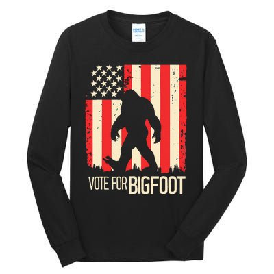 Bigfoot for President Election Vote Sasquatch USA Flag 2024 Tall Long Sleeve T-Shirt