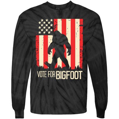 Bigfoot for President Election Vote Sasquatch USA Flag 2024 Tie-Dye Long Sleeve Shirt