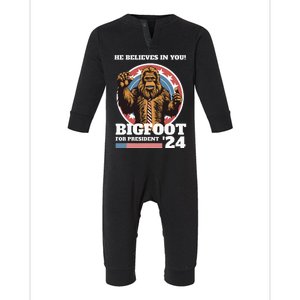 Bigfoot For President 2024 He Believes In You Sasquatch Infant Fleece One Piece