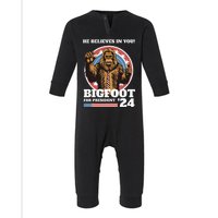 Bigfoot For President 2024 He Believes In You Sasquatch Infant Fleece One Piece