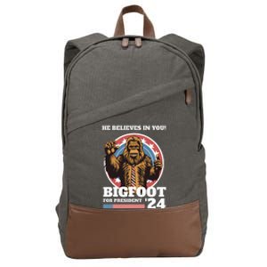 Bigfoot For President 2024 He Believes In You Sasquatch Cotton Canvas Backpack