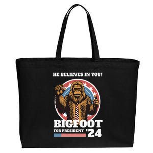 Bigfoot For President 2024 He Believes In You Sasquatch Cotton Canvas Jumbo Tote