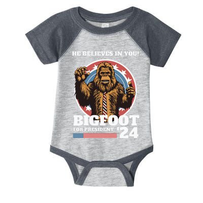 Bigfoot For President 2024 He Believes In You Sasquatch Infant Baby Jersey Bodysuit