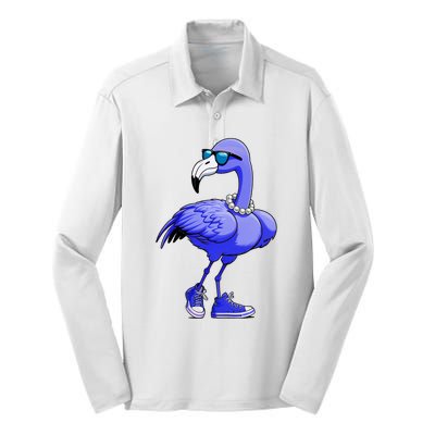 Blue Flamingo Pearls Comma La Kamala Harris 2024 Silk Touch Performance Long Sleeve Polo