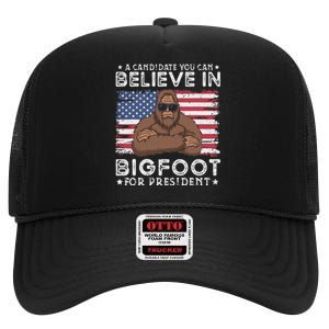 Bigfoot For President Election 2024 Funny Vote Sasquatch Usa High Crown Mesh Back Trucker Hat